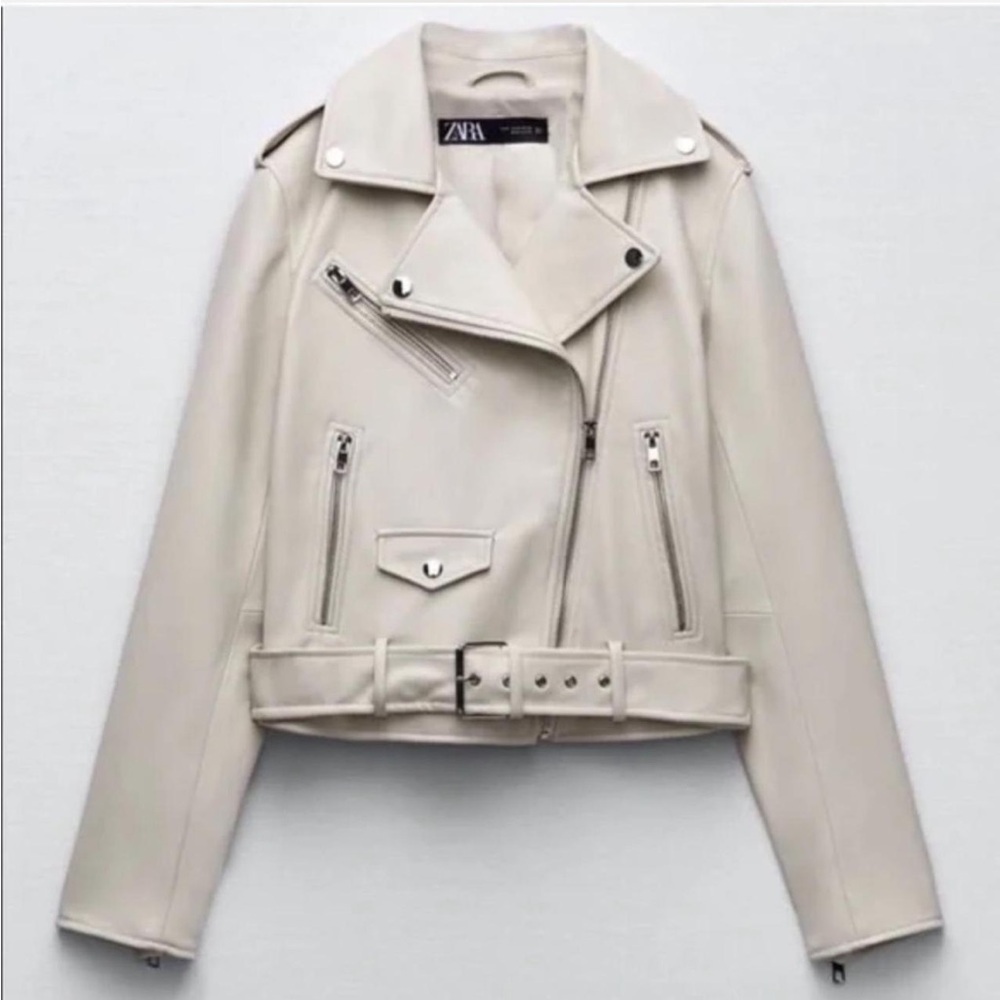Zara Women's Cream Leather Jacket